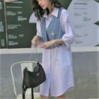 Set: Long-sleeve Mini A-line Dress + Denim Vest