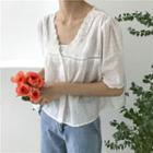 Elbow-sleeve V-neck Single-breasted Top