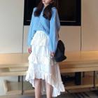 Cable-knit Sweater / A-line Tiered Skirt