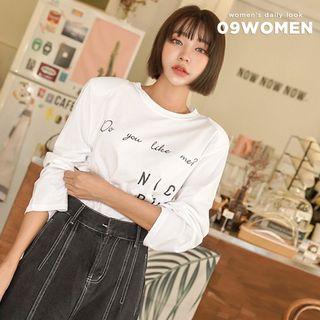 Padded-shoulder Letter-printed T-shirt