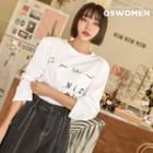 Padded-shoulder Letter-printed T-shirt