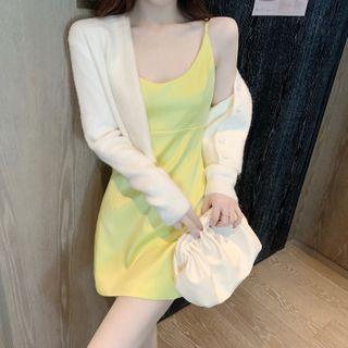 Spaghetti-strap Mini A-line Dress / Cardigan