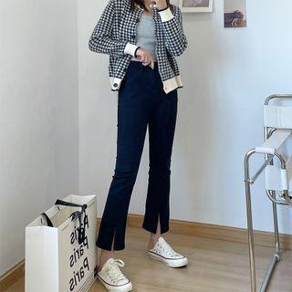High-waist Boot-cut Slit Cropped Jeans