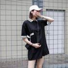 Striped Panel Short Sleeve Polo Shirt Dress