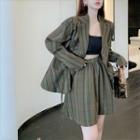 Padded-shoulder Loose Blazer / High-waist Mini Skirt