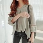 Split-neck Lace Trim Blouse