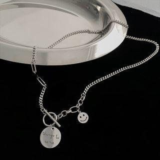 Smiley Lettering Chain Necklace 1 Pc - Silver - One Size