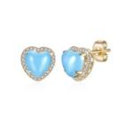Simple Plated Champagne Gold Blue Heart Stud Earrings With Austrian Element Crystal Champagne - One Size