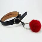 Pom Pom Accent Faux Leather Belt