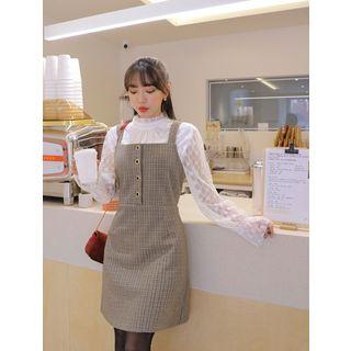 Frilled-neck Bell-cuff Lace Blouse