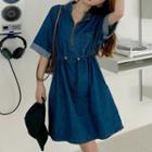 Denim Half-zip Mini A-line Dress