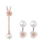 Set: Faux Pearl Floral Y Necklace + Swing Earring