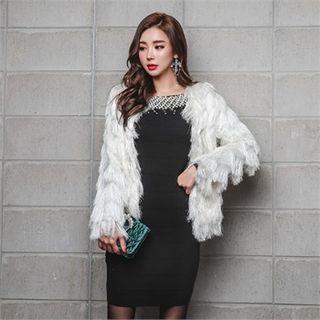 Open-front Fringed Faux-fur Jacket