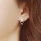 Faux Pearl Alloy Triangle Earring Gold - One Size
