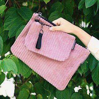 Set: Plain Corduroy Clutch + Zip Pouch