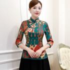 Printed 3/4-sleeve Hanfu Top / Midi A-line Skirt / Set