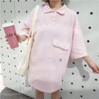 Pocketed 3/4 Sleeve Polo Shirt Dress