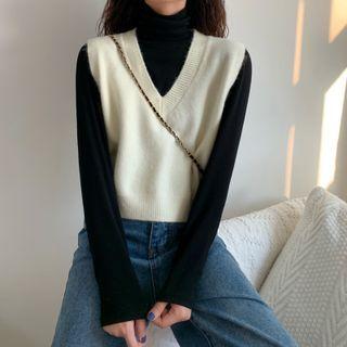 V-neck Knit Vest / Turtleneck Long Sleeve Top (various Designs)