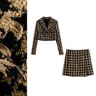 Double Breasted Houndstooth Blazer / Skirt / Set
