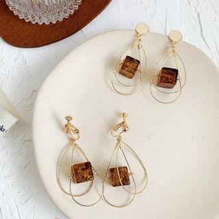 Gold Leaf Resin Cube Dangle Earring
