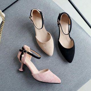 Faux Suede Ankle Strap High Heel Pumps
