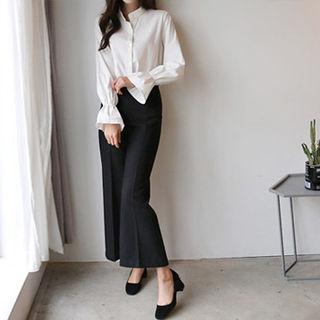 Frill-sleeve Corduroy Blouse