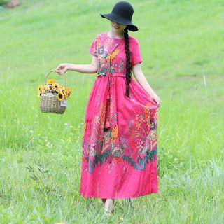 Printed Short Sleeve Maxi Dress