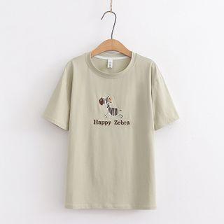 Short Sleeve Zebra Embroidered T-shirt
