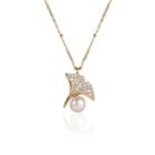 Rhinestone Leaf Faux Pearl Pendant Necklace Gold - One Size