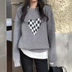 Checkerboard Heart Print Sweater