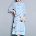 Mock Two-piece Embroidered 3/4-sleeve Dress