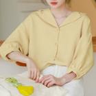 3/4-sleeve Blouse Light Yellow - One Size
