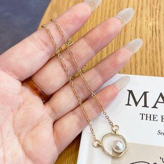 Faux Pearl Pendant Alloy Necklace 01# - Gold - One Size