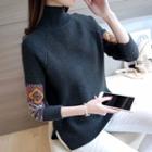 Patterned Patchwork High Neck Sweater