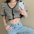 V-neck Cropped Knit Top As Shown In Figure - One Size