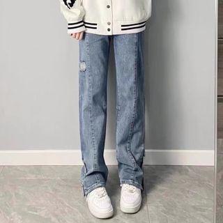 High Waist Lettering Loose Fit Jeans