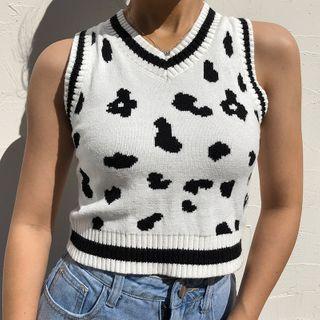 Cow Print Knit Tank Top
