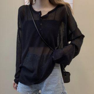 Sheer Henley Knit Top