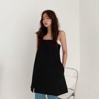 Spaghetti-strap Slit-front Minidress Black - One Size