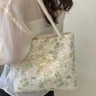 Floral Print Woven Tote Bag