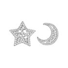 Rhinestone Moon & Star Earring 1 Pair - 925 Sterling Silver - White Gold - One Size
