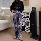 Tie-dye Wide Leg Pants Gray & White - One Size