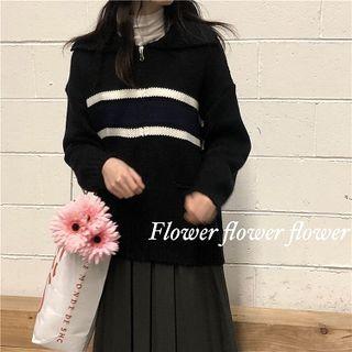 Collared Striped Zip Cardigan