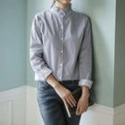 Frilled Mandarin-collar Stripe Shirt