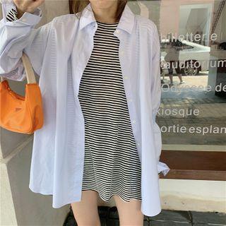 Long-sleeve Striped T-shirt / Long-sleeve Plain Shirt