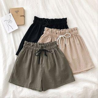 Plain Drawcord Lace-up High-waist Shorts