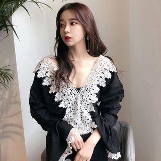 Crochet Trim V-neck Blouse