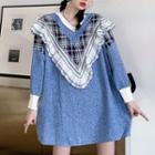 Contrast Trim Ruffle V-neck Plaid Panel Dress
