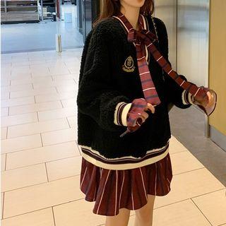 Tie-neck Striped Panel Badge Pullover Dress