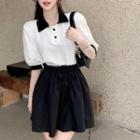 Elbow-sleeve Polo Shirt / Mini A-line Overall Dress